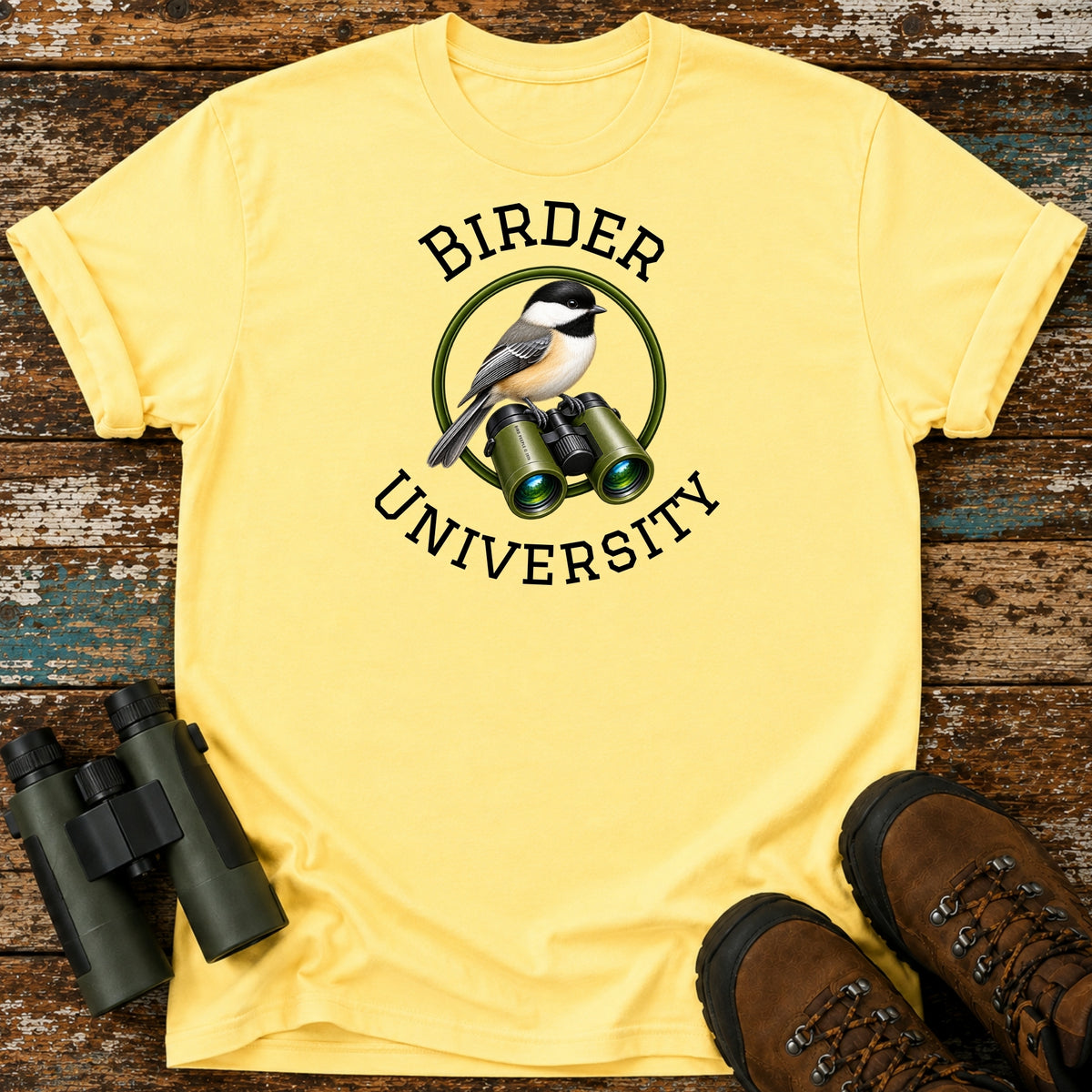 Birder University Black-Capped Chickadee T-Shirt | Double-Sided